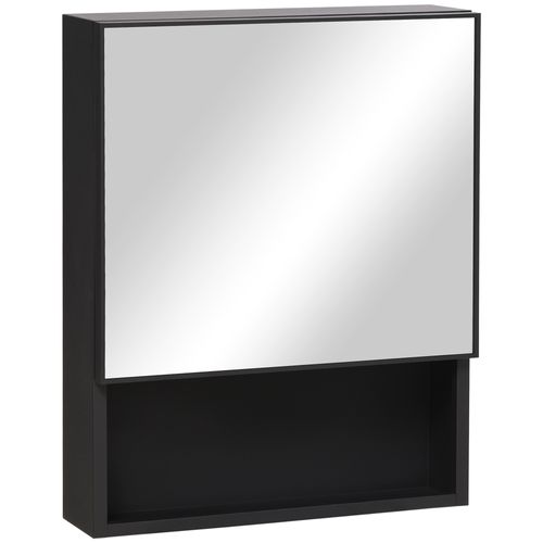 Armoire Miroir Murale 46x13,5x58 Cm En Acier Inoxydable Noir, Fermeture Douce Et 3 Étagères
