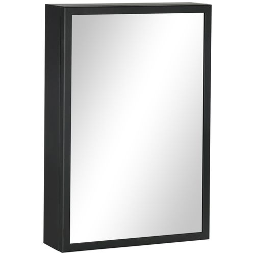 Armoire Miroir Murale 40x12x60 Cm En Acier Inox Noir, 3 Étagères Réglables, Gain De Place