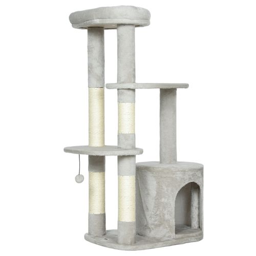 Arbre à Chat Multifonction 60x45x114 Cm En Peluche Gris Clair, Maison, Plateformes Et Sisal