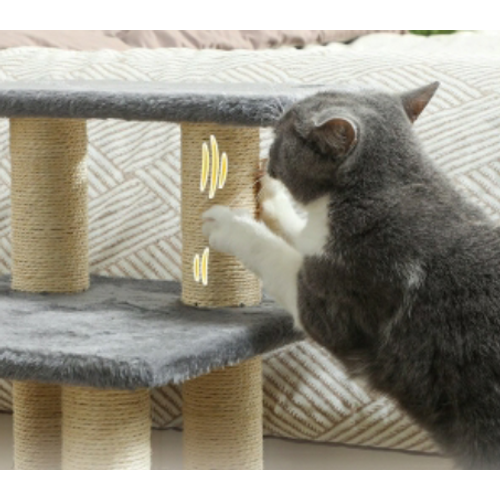 Escalier Animaux 3 Marches 54 Cm Bois Gris, Peluche Et Poteaux Sisal, Marche Réglable