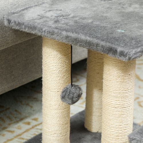 Escalier Animaux 3 Marches 54 Cm Bois Gris, Peluche Et Poteaux Sisal, Marche Réglable