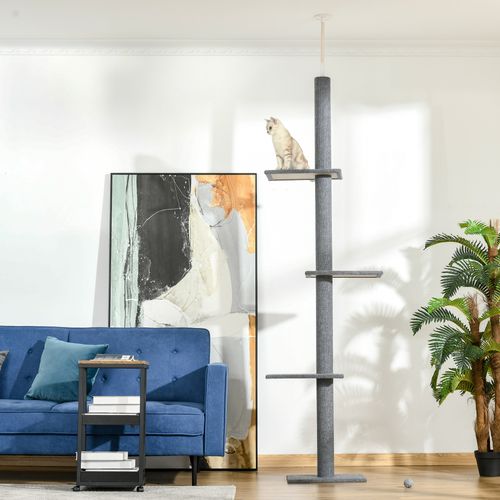 Arbre à chat Pour Chats 43x27x228-260 Cm Gris, Arbre à Chat Réglable Avec 4 Plateformes