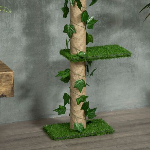 Arbre à Chat Télescopique 202-242 Cm En Jute Vert, Poste à Griffer Stable Pour Chats ≤5 Kg