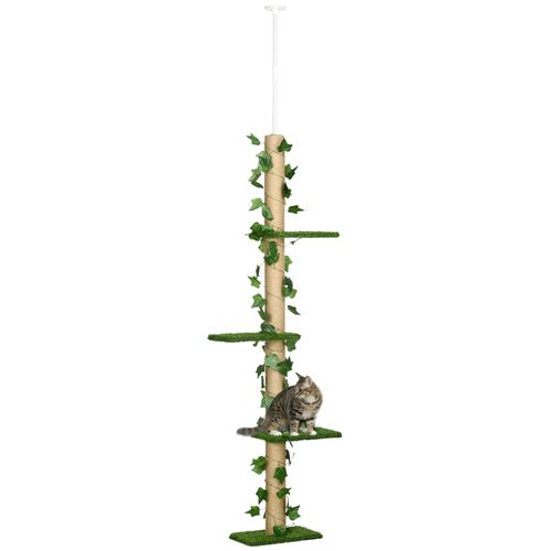 Arbre à Chat Télescopique 202-242 Cm En Jute Vert, Poste à Griffer Stable Pour Chats ≤5 Kg