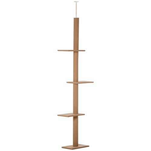 Arbre à Chat Réglable 43x27x228-260cm Brun Fixation Plafond, 4 Niveaux Et Coussins En Peluche