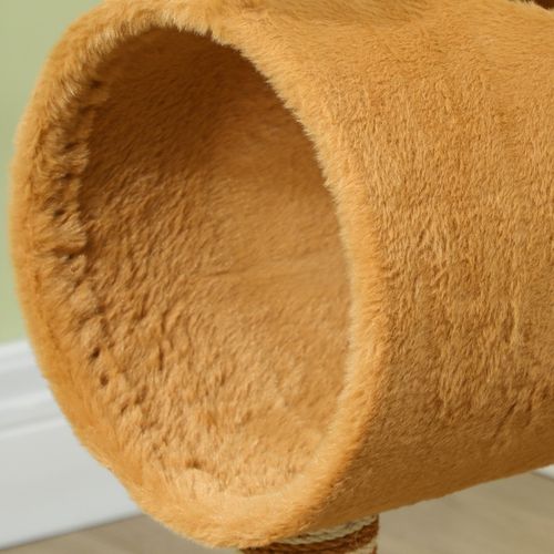 Lit Pour Chat 48x34x98 Cm En Peluche Marron, Design Cerf Compact Avec Tunnel Et Balle