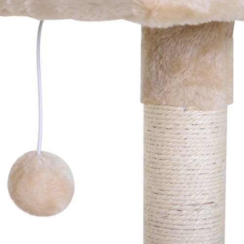 Lit Arbre à Chat 50x36x70 Cm En Peluche Beige – 3 Poteaux Sisal, Hamac Suspendu Et Plateforme