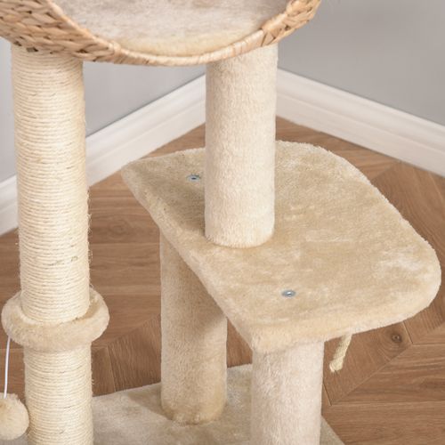 Arbre à Chat Tout-en-un 100 Cm Beige Avec Niche Spacieuse, Poteaux Sisal Et Jouet Boule