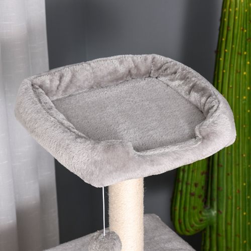 Arbre à Chat 120 Cm En Peluche Gris Clair Avec Tanière, Plateformes Et Poteaux En Sisal