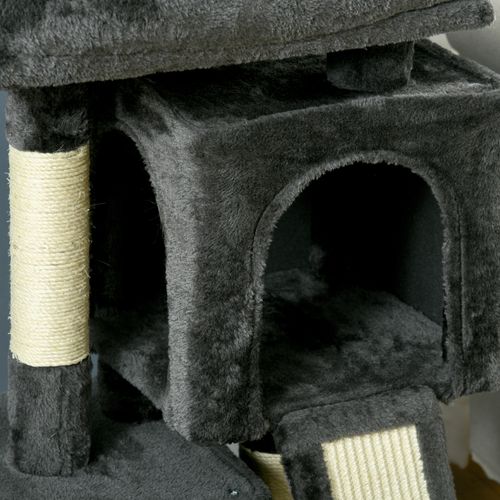 Lit Pour Chat 59x39x83 Cm En Peluche Gris Foncé, Arbre à Griffer Avec Sisal Et Refuge Douillet