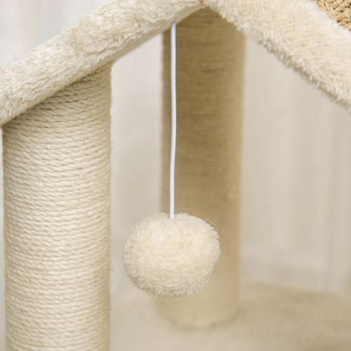 Arbre à Chat 69x40x131 Cm Kaki Avec Tanière 39,5x39,5x30 Cm, Poteaux En Sisal Et Peluche