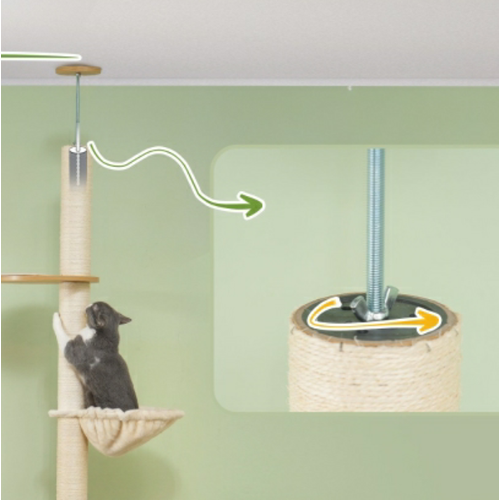 Arbre à Chat à Tension Plafond 230-250 Cm, Bois Composite Chêne, Sisal Et Peluche Douce