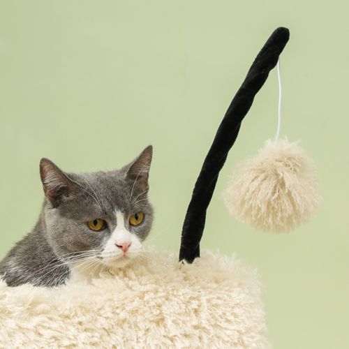 Lit Pour Chat 48x34x98 Cm En Peluche Marron, Design Mouton Nez Noir Avec Tunnel Et Griffoir