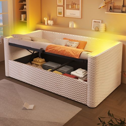 lit enfant  90x200 Cm Avec Coffre De Rangement Beige