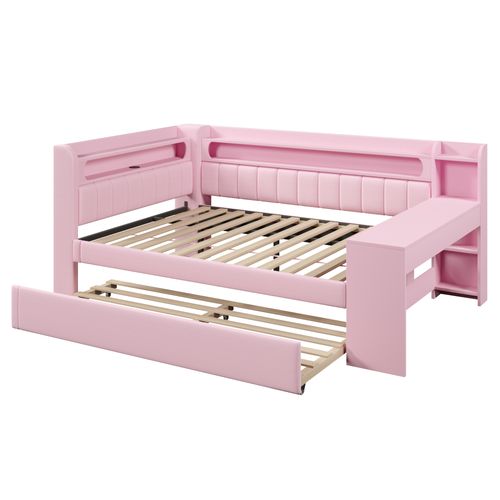 Lit Coffre 140x200 Cm Avec Lit Gigogne Rose