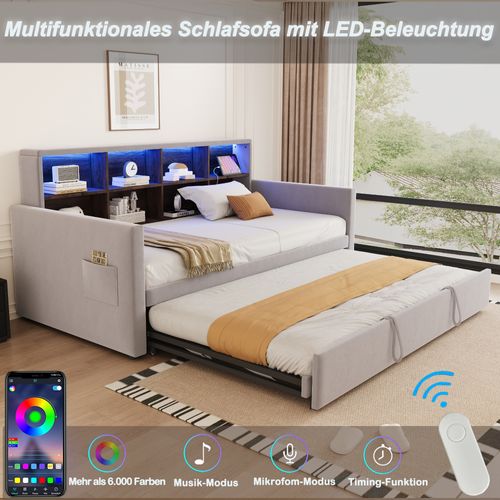 lit gigogne 90x190 Cm Avec Structure Gigogne Tête De Lit Avec Rangements Gris Clair