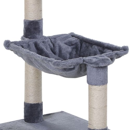 Lit Pour Chat 50x36x70 Cm En Peluche Grise, Hamac Suspendu Et 3 Poteaux En Sisal