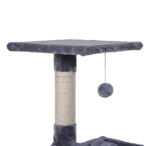 Lit Pour Chat 50x36x70 Cm En Peluche Grise, Hamac Suspendu Et 3 Poteaux En Sisal