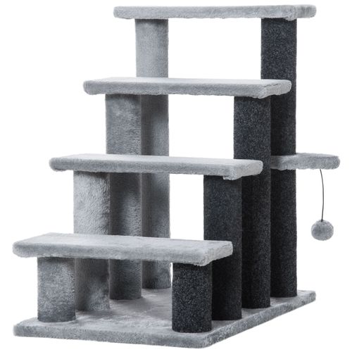 Pour Chat 64 Cm, 4 Marches En Jute Et Peluche Gris Avec Plateforme Centrale Et Balle De Jeu