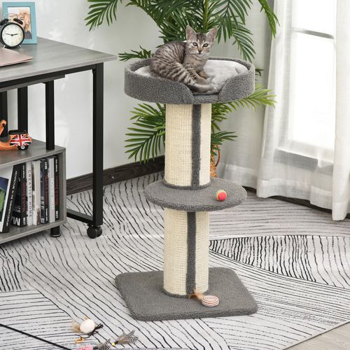 Arbre à Griffer Pour Chat 45x45x91 Cm En Polyester Gris, Poteaux Sisal, Plateforme Avec Coussin