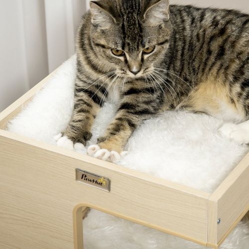 Maison Pour Chat 34x34x60 Cm En Peluche Coloris Chêne - 3 Niveaux, Coussins Lavables