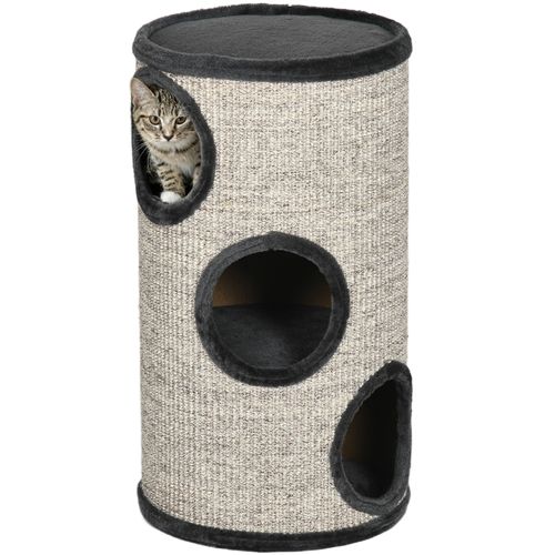 Tour à Griffer Pour Chat 3 Niveaux 38 X 70 Cm En Peluche Gris Clair Avec Tapis Sisal Intégré