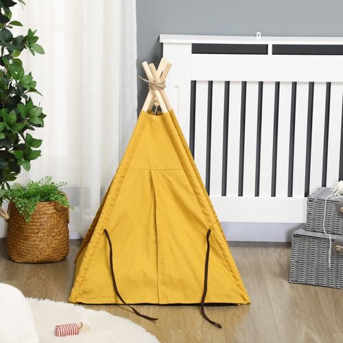 Lit Pour Animaux 60x60x76 Cm Style Tipi Jaune En Polyester, Coussin Épais Lavable En Machine