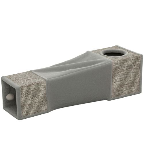 Lit Tunnel Pour Chat 98x30x30 Cm Polyester Brun, Pliable, Deux Niches Et Intérieur En Peluche