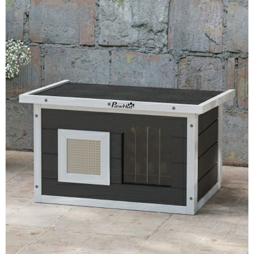 Maison Pour Chat 61x45x36,5/32 Cm En Bois Gris, Toit Étanche Bitumé, Tapis à Griffer Inclus