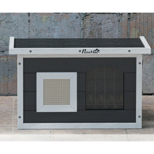 Maison Pour Chat 61x45x36,5/32 Cm En Bois Gris, Toit Étanche Bitumé, Tapis à Griffer Inclus