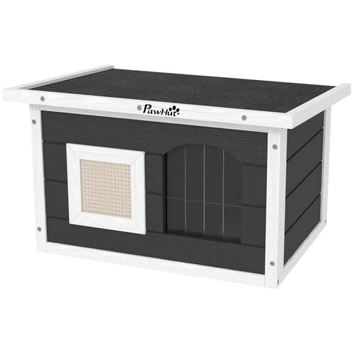 Maison Pour Chat 61x45x36,5/32 Cm En Bois Gris, Toit Étanche Bitumé, Tapis à Griffer Inclus