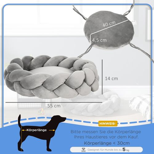 Lit Animalier 55 X 14 Cm Coton Gris, Coussin Amovible, Rembourrage Épais, Lavable En Machine