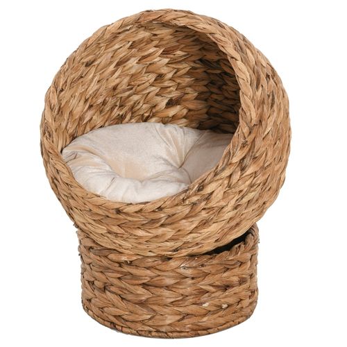 Panier Pour Chat Sur Pied 50 X 42 X 60 Cm En Jacinthe D'eau, Coussin Amovible Lavable
