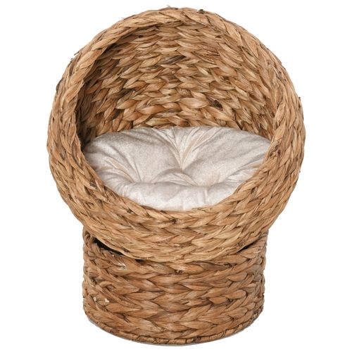 Panier Pour Chat Sur Pied 50 X 42 X 60 Cm En Jacinthe D'eau, Coussin Amovible Lavable