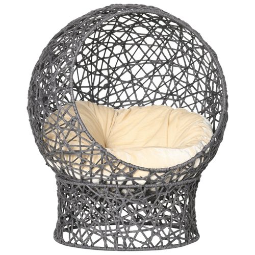 Lit Pour Chat 50x50x60 Cm En Polyester Gris, Siège Surélevé Avec Coussin En Coton Amovible