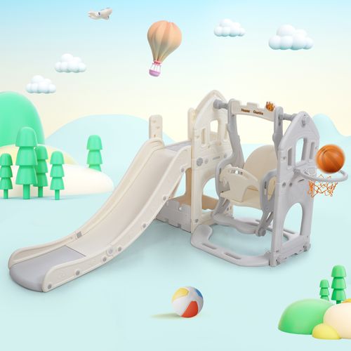 Toboggan 184x179x103 Cm Hdpe, Structure 5-en-1 : Toboggan, Balançoire, Escaliers Et Rangement