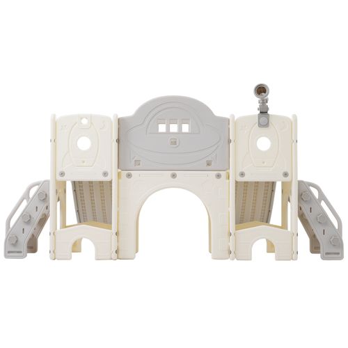 Toboggan 200x165x95 Cm 8-en-1 Aire De Jeu Enfant En Hdpe Gris Antique/blanc, 2 Toboggans