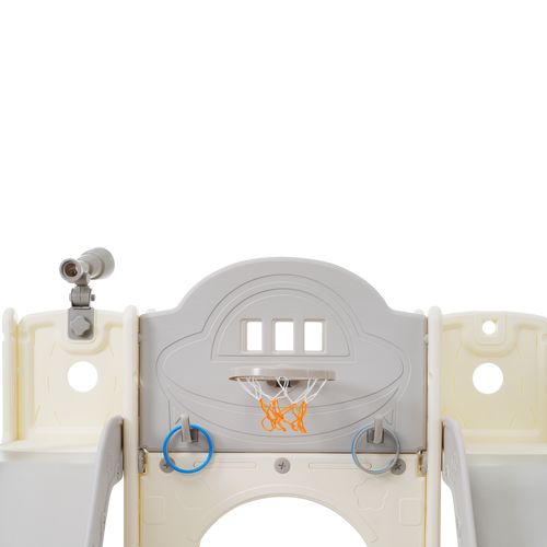 Toboggan 200x165x95 Cm 8-en-1 Aire De Jeu Enfant En Hdpe Gris Antique/blanc, 2 Toboggans