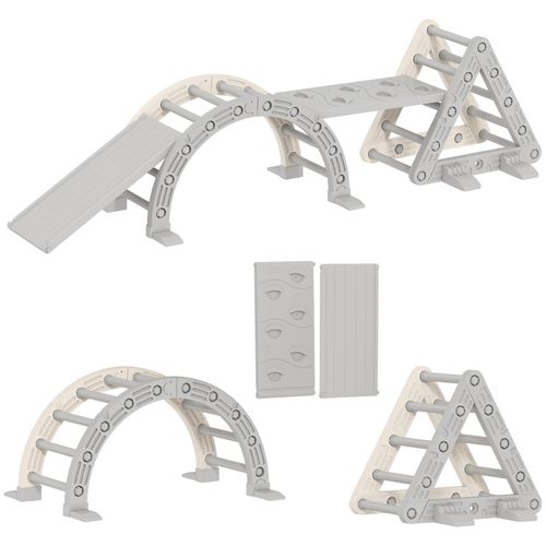 Structure D'escalade 8-en-1 Pour 18-48 Mois, Plastique Gris, Toboggan Réversible Et Balançoire