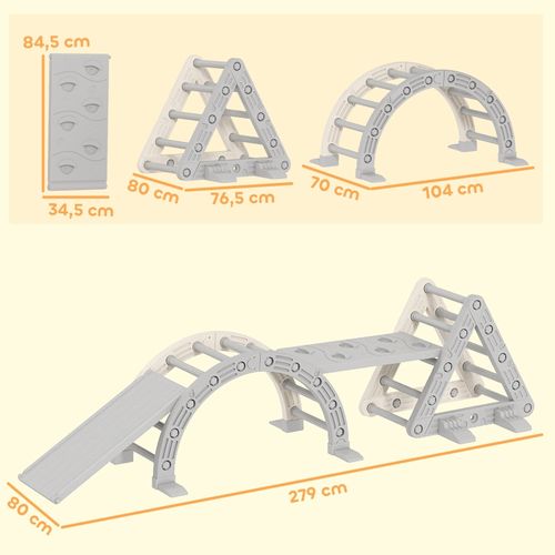 Structure D'escalade 8-en-1 Pour 18-48 Mois, Plastique Gris, Toboggan Réversible Et Balançoire