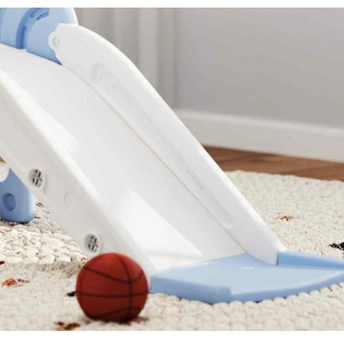 Toboggan 3-en-1 Enfant 106x51,5x52 Cm En Plastique Bleu Avec Panier De Basket Et Escalier