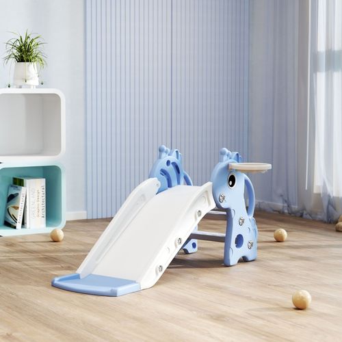 Toboggan 3-en-1 Enfant 106x51,5x52 Cm En Plastique Bleu Avec Panier De Basket Et Escalier