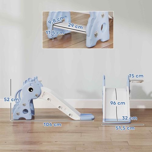 Toboggan 3-en-1 Enfant 106x51,5x52 Cm En Plastique Bleu Avec Panier De Basket Et Escalier