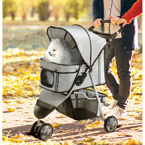 Poussette Pour Chiens Et Chats 35 Cm, Tissu Oxford Gris, Pliable, Filet Anti-insectes, Frein