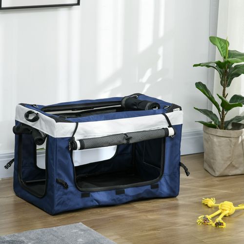 Poussette Pour Chien 81x58x97,5 Cm — Panier Amovible En Polyester Bleu, Pliable Et Ventilée