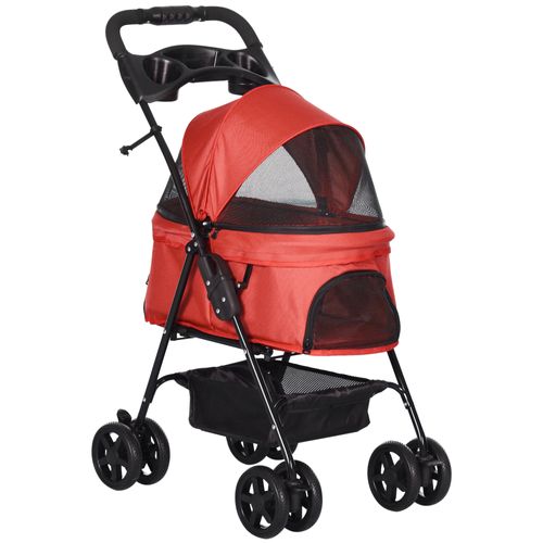 Poussette Pour Petit Chien 67x45x96 Cm En Tissu Oxford Rouge, Pliable, Roues 360° Avec Freins