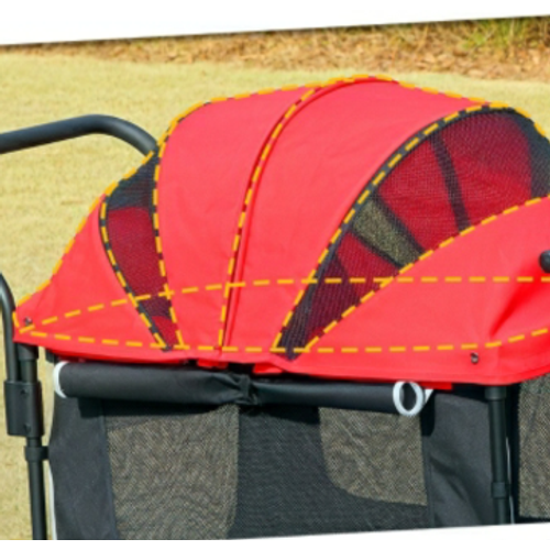Poussette Pour Chien 110x65x102 Cm, Pliable, Jusqu'à 30 Kg, Toit Réglable 6 Positions, Rouge