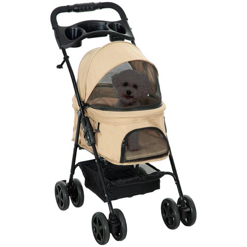 Poussette Pour Petit Chien 67x45x96 Cm En Tissu Oxford Kaki, Pliable, 4 Roues Pivotantes Avec Freins