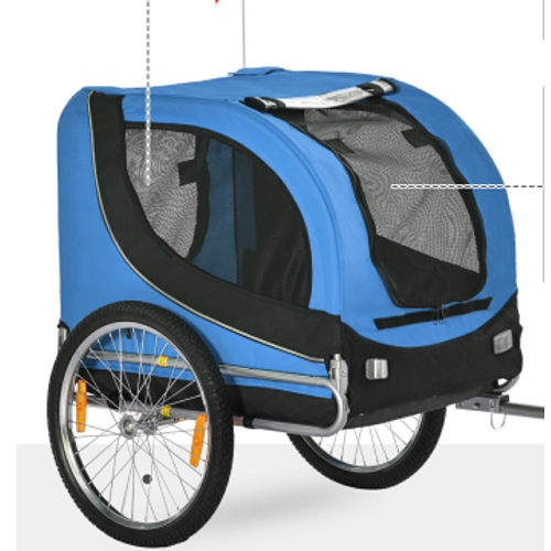Remorque Vélo Pour Chien 130x73x90 Cm En Oxford Bleu, Structure Acier Et Pneus à Air