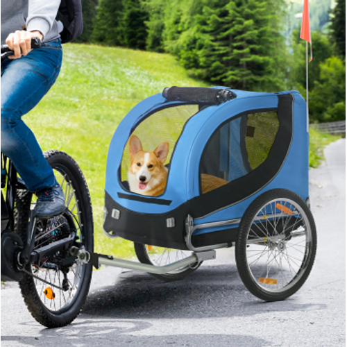 Remorque Vélo Pour Chien 130x73x90 Cm En Oxford Bleu, Structure Acier Et Pneus à Air